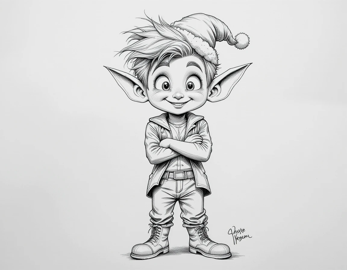 Adorável duende de Natal em estilo cartoon divertido