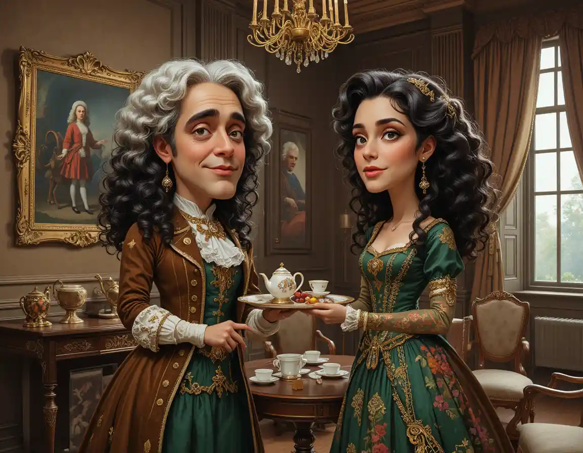 Élégant couple du XVIIIe siècle dans un somptueux intérieur baroque