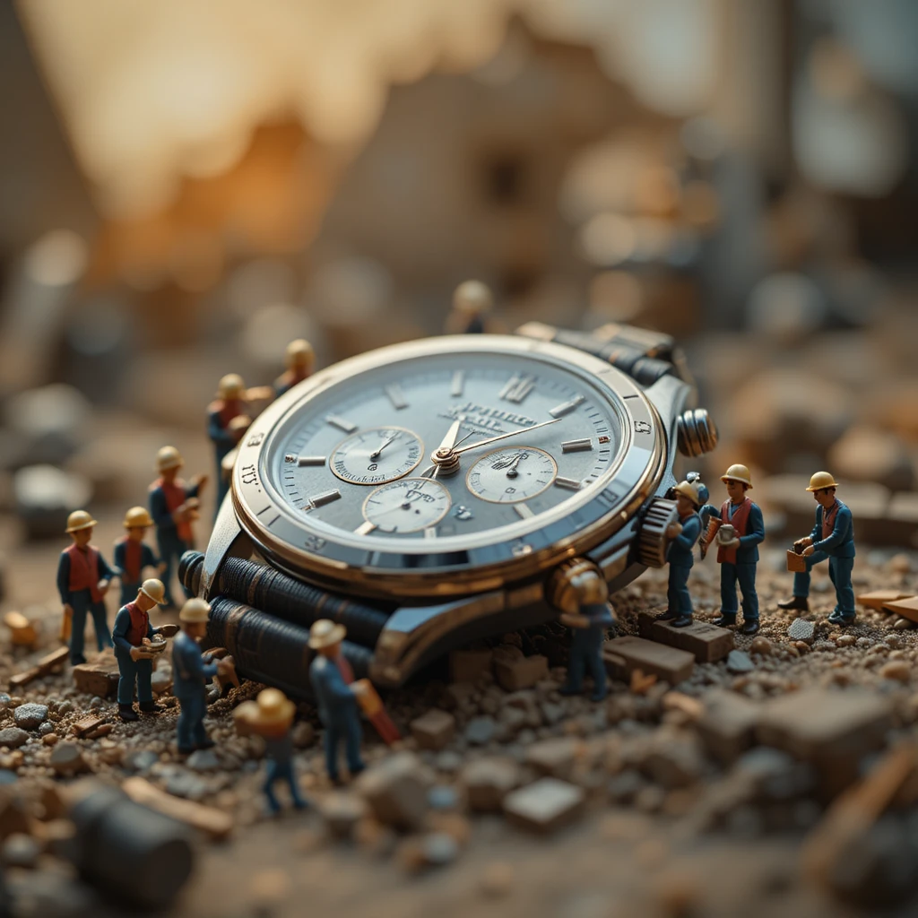Macro close up of a watch with miniature construction details