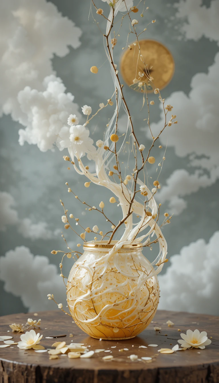 Golden honey as an artistic object arranged on a table