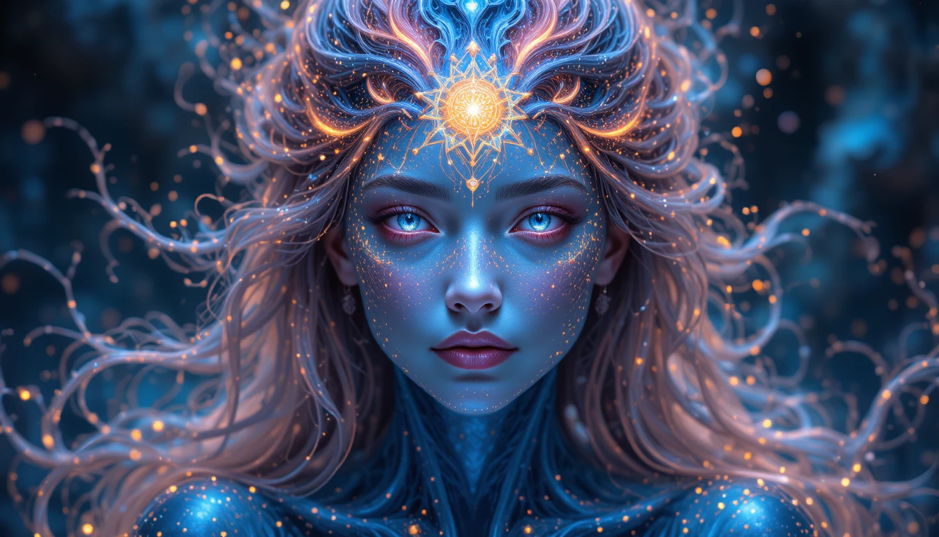 Ritratto celestiale tessuto con luce stellare e nebulose luminose