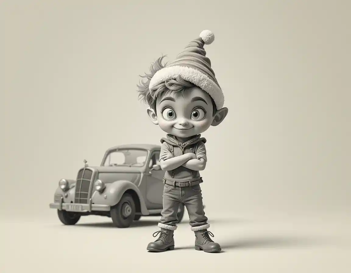 Cute cartoon goblin in a confident festive pose