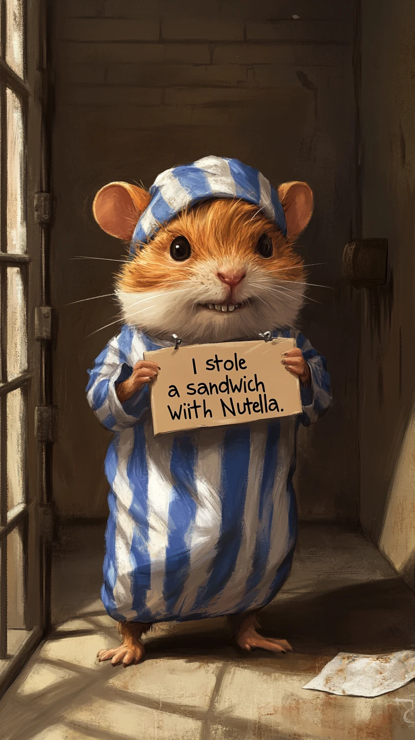 Adorable hamster prisonnier tenant une pancarte de confession amusante