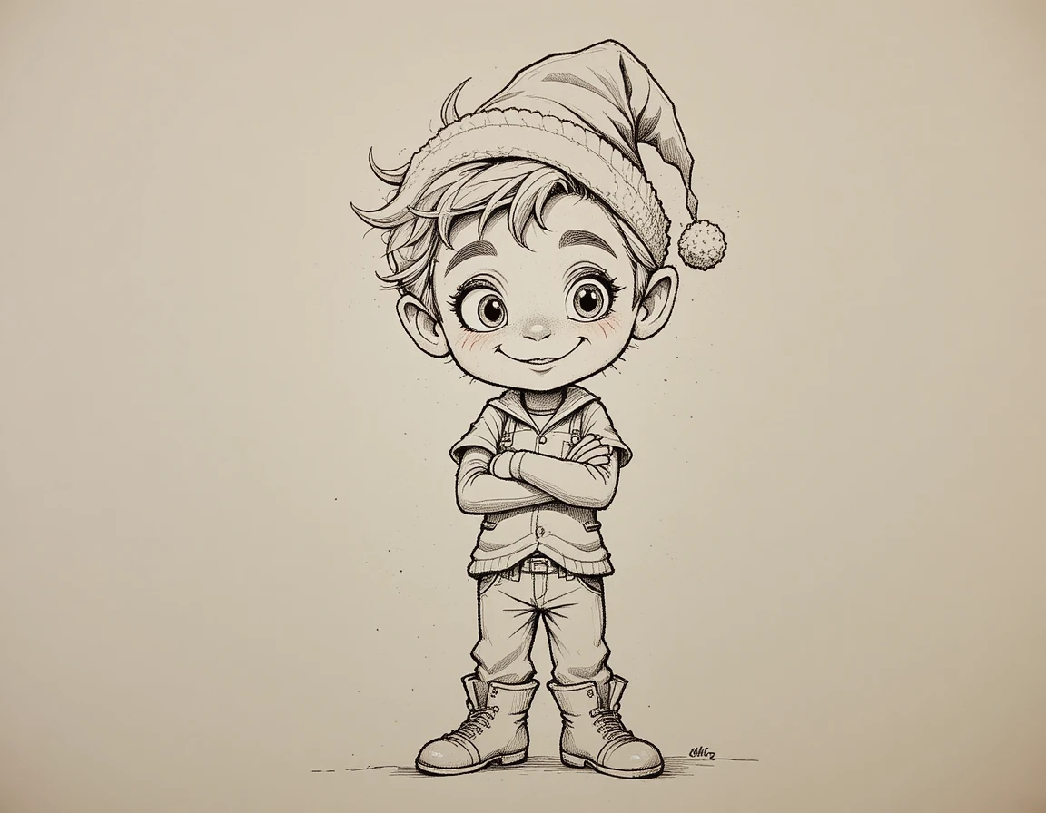 Duende fofinho em estilo cartoon com roupa festiva e pose confiante