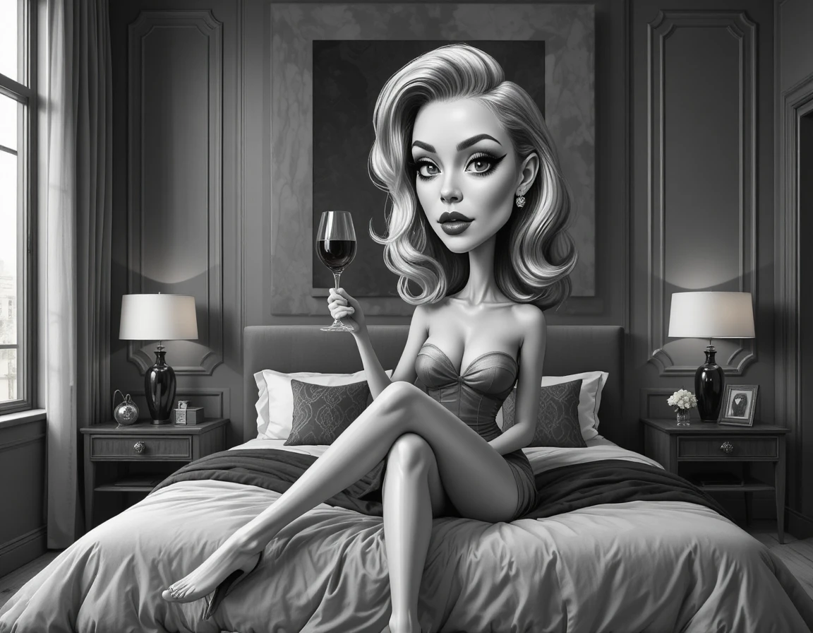 Sensual black and white woman in modern bedroom interior