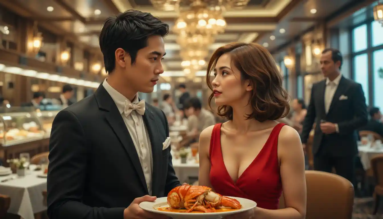 Couple romantique dans un moment de restaurant cinématographique