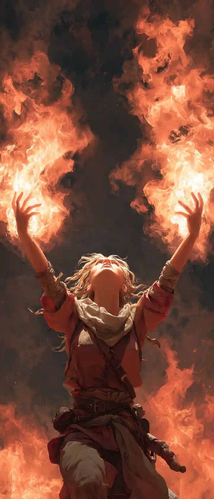 3d fantasy girl casting flames at attacking enemies