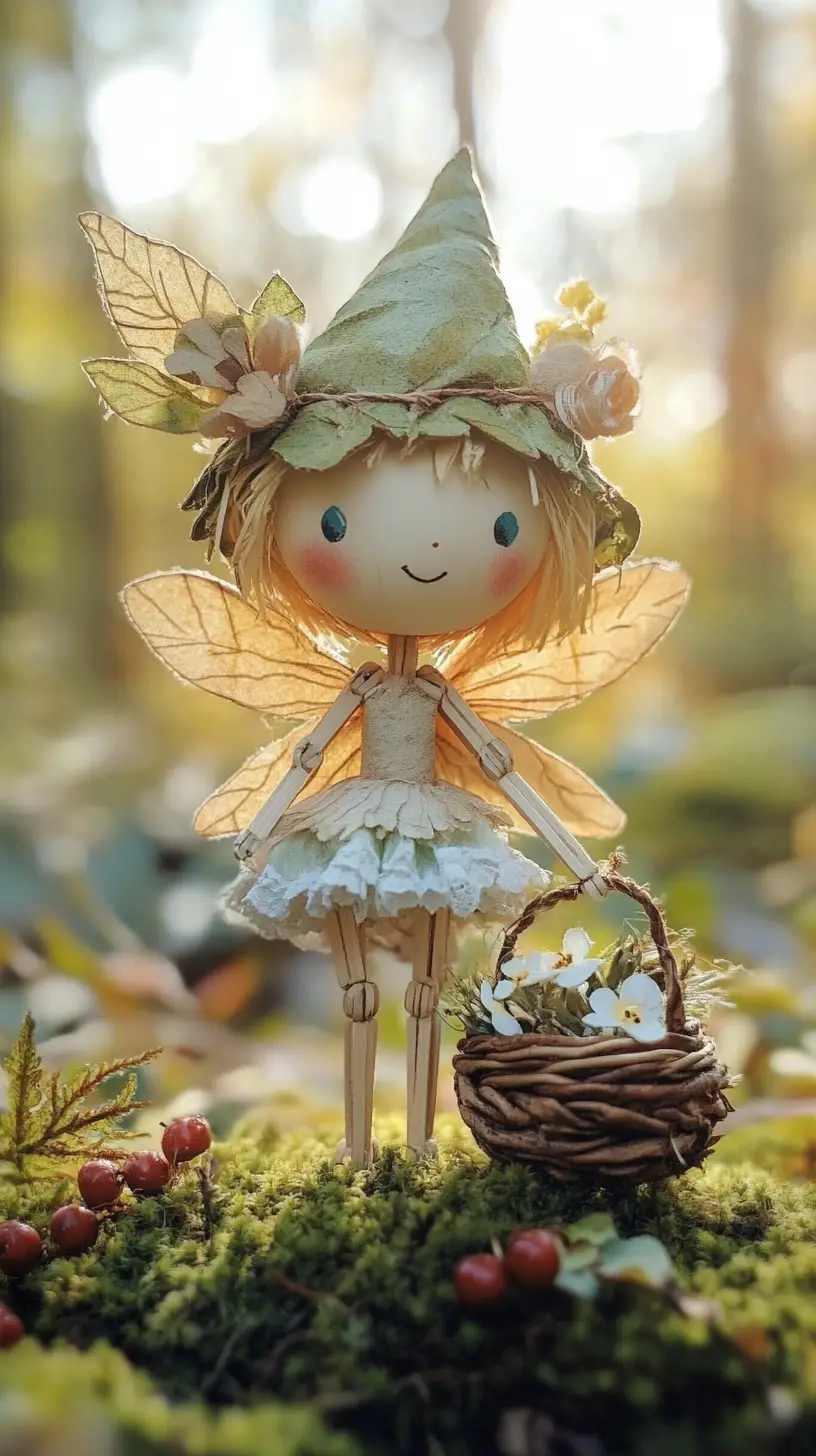 陽光森林中的夢幻水彩精靈娃娃