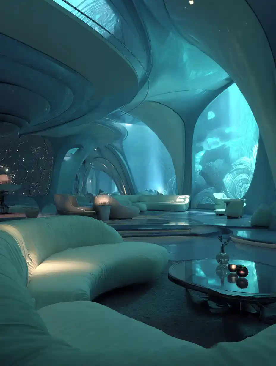 Futuristic Venus home with glowing alien interior