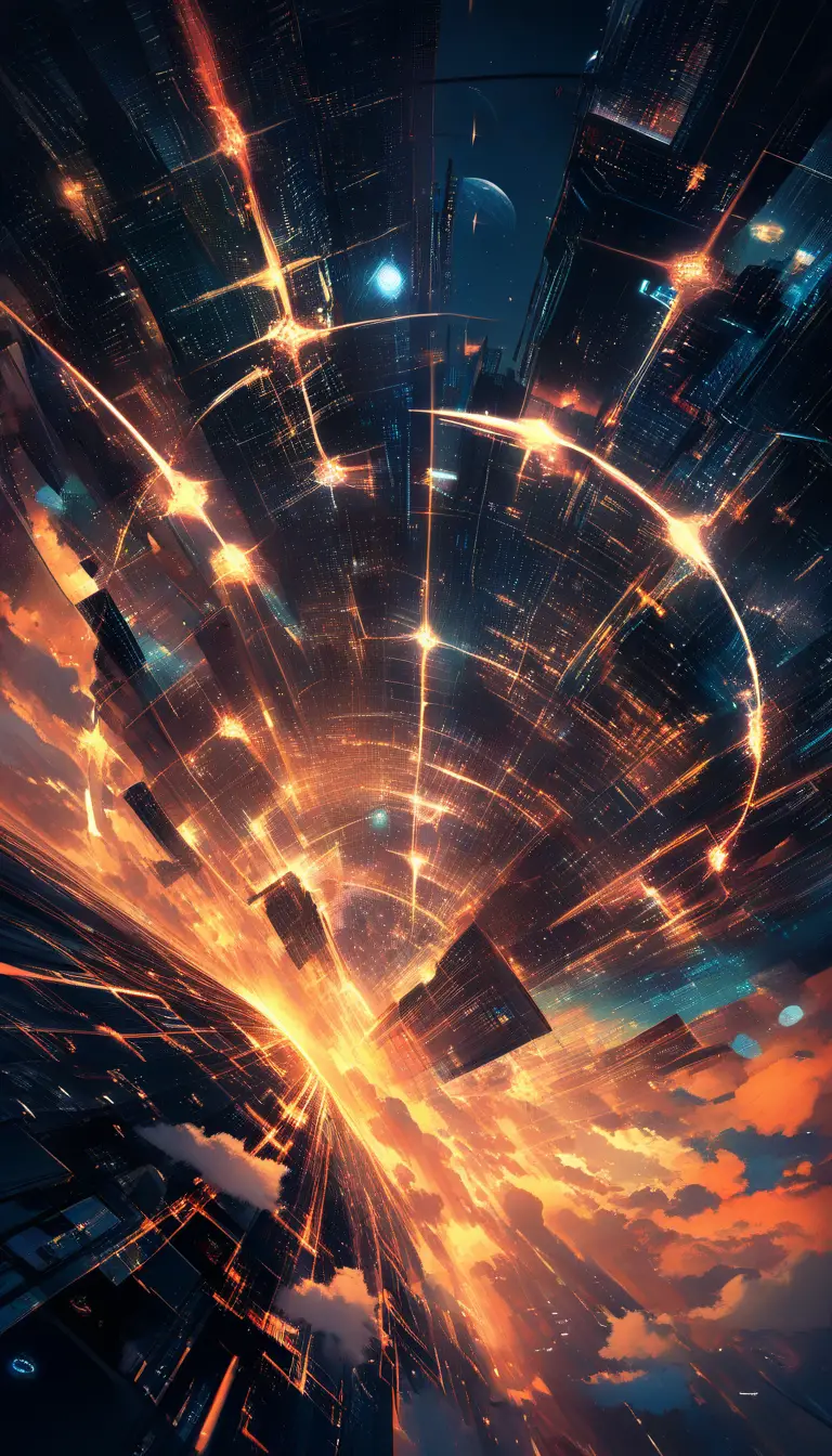 Luci di una città futuristica sotto nuvole notturne da sogno