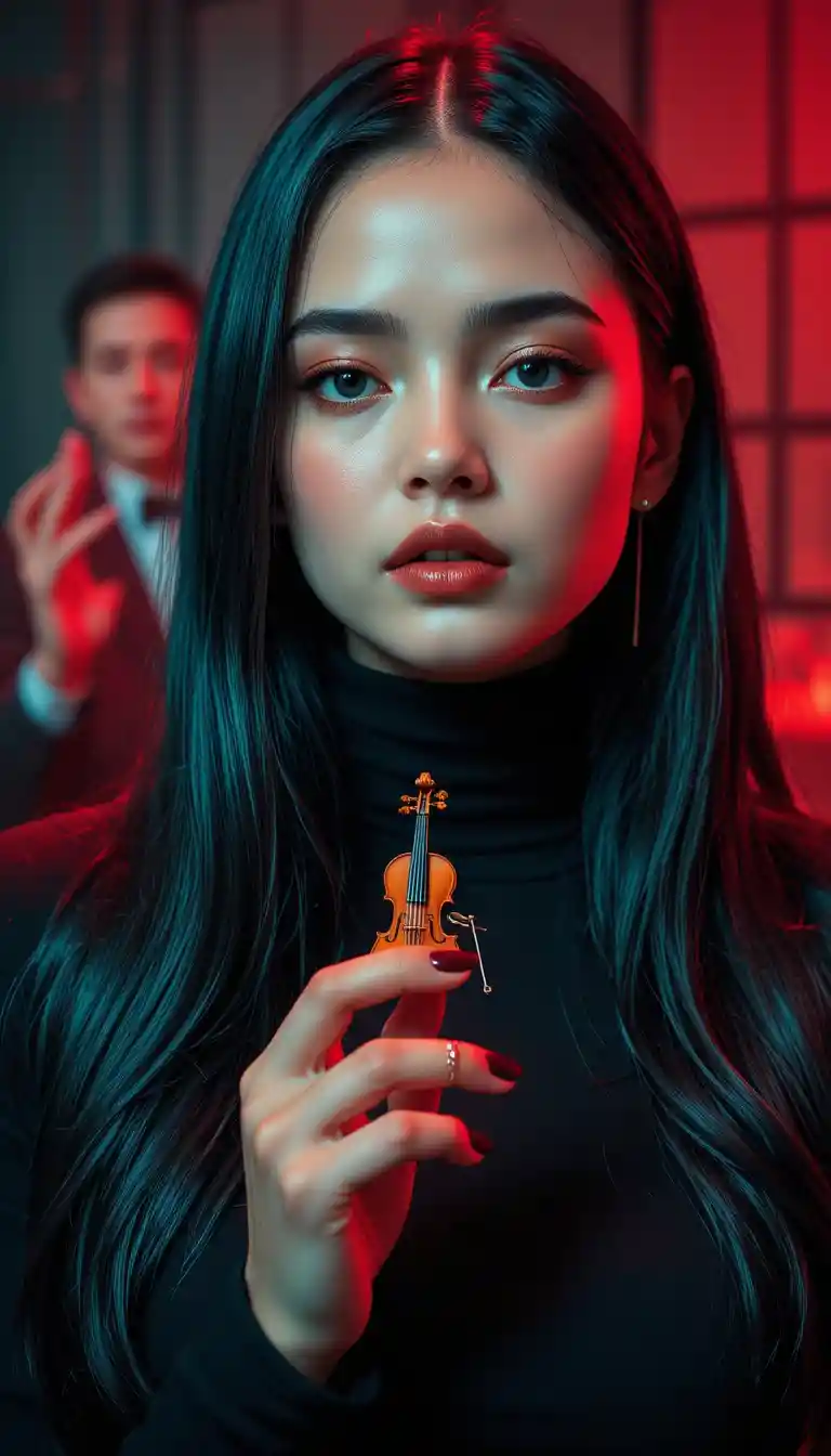 極簡小提琴女孩的風格化普普藝術肖像