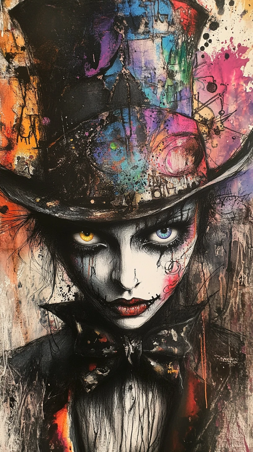 Portrait surréaliste gothique du Chapelier fou aux yeux hypnotiques