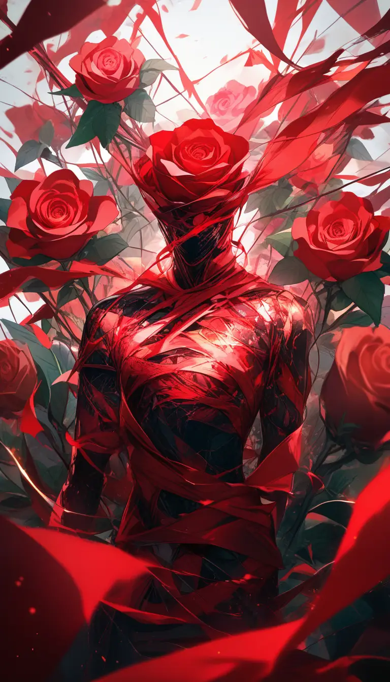 Symbolic roses intertwined with warning red flags in conflict