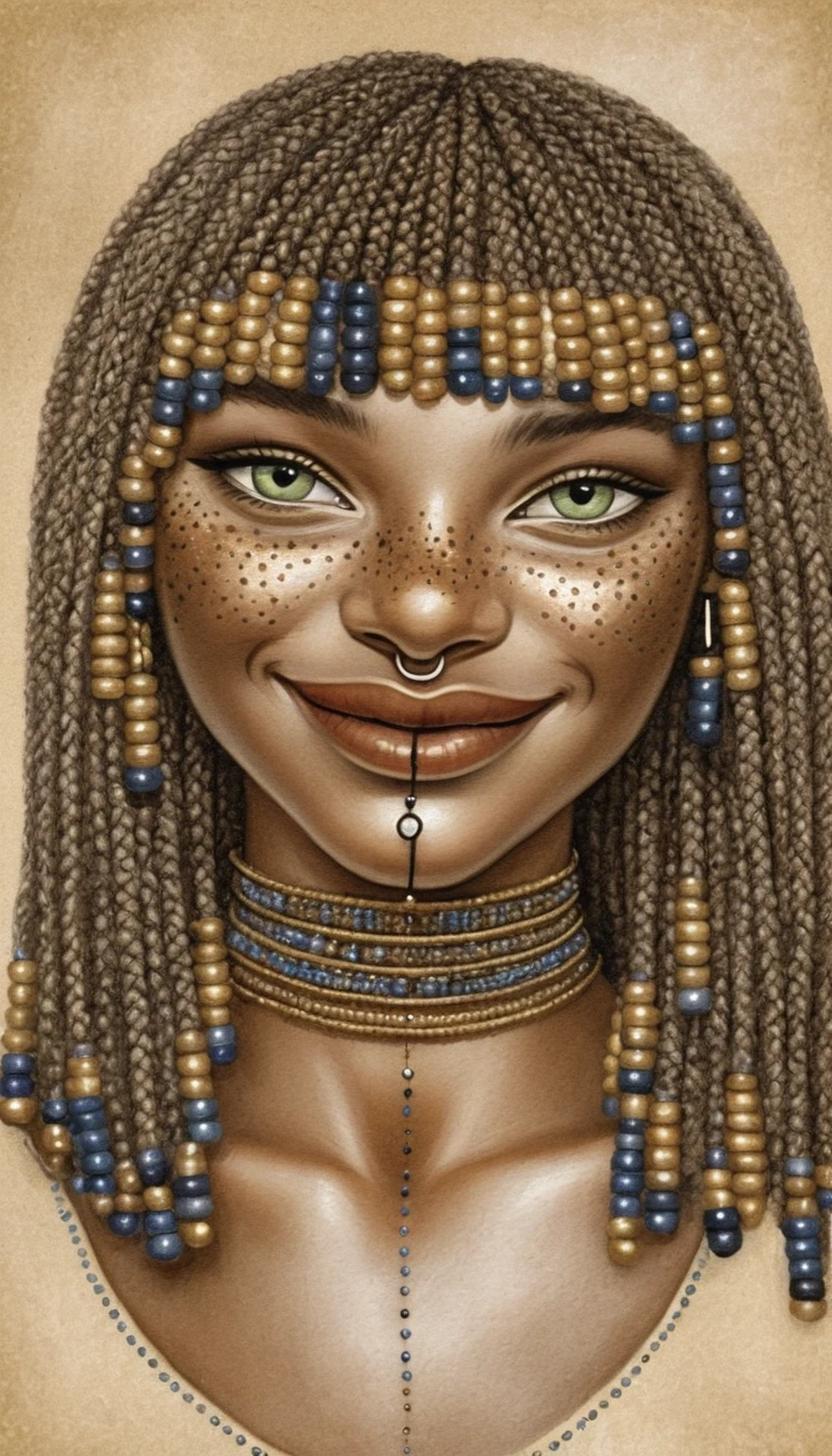 Nubian girl close up portrait with braids and gold jewelry