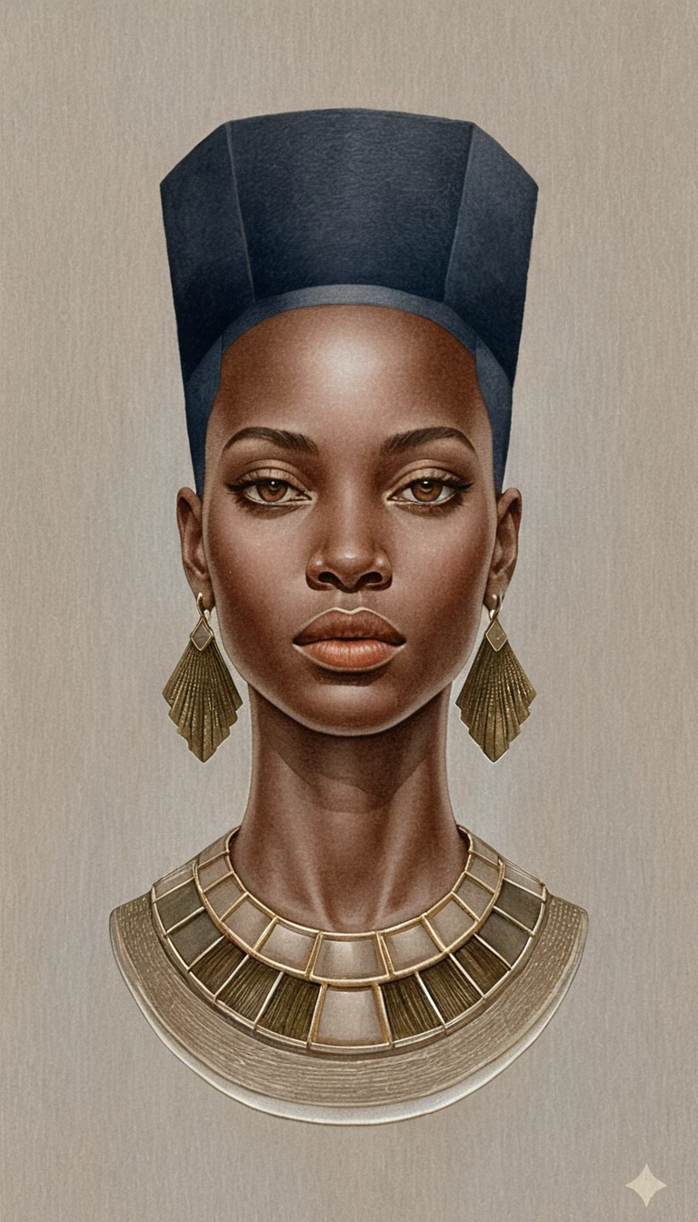 Buste monochrome en graphite d’une femme africaine élégante