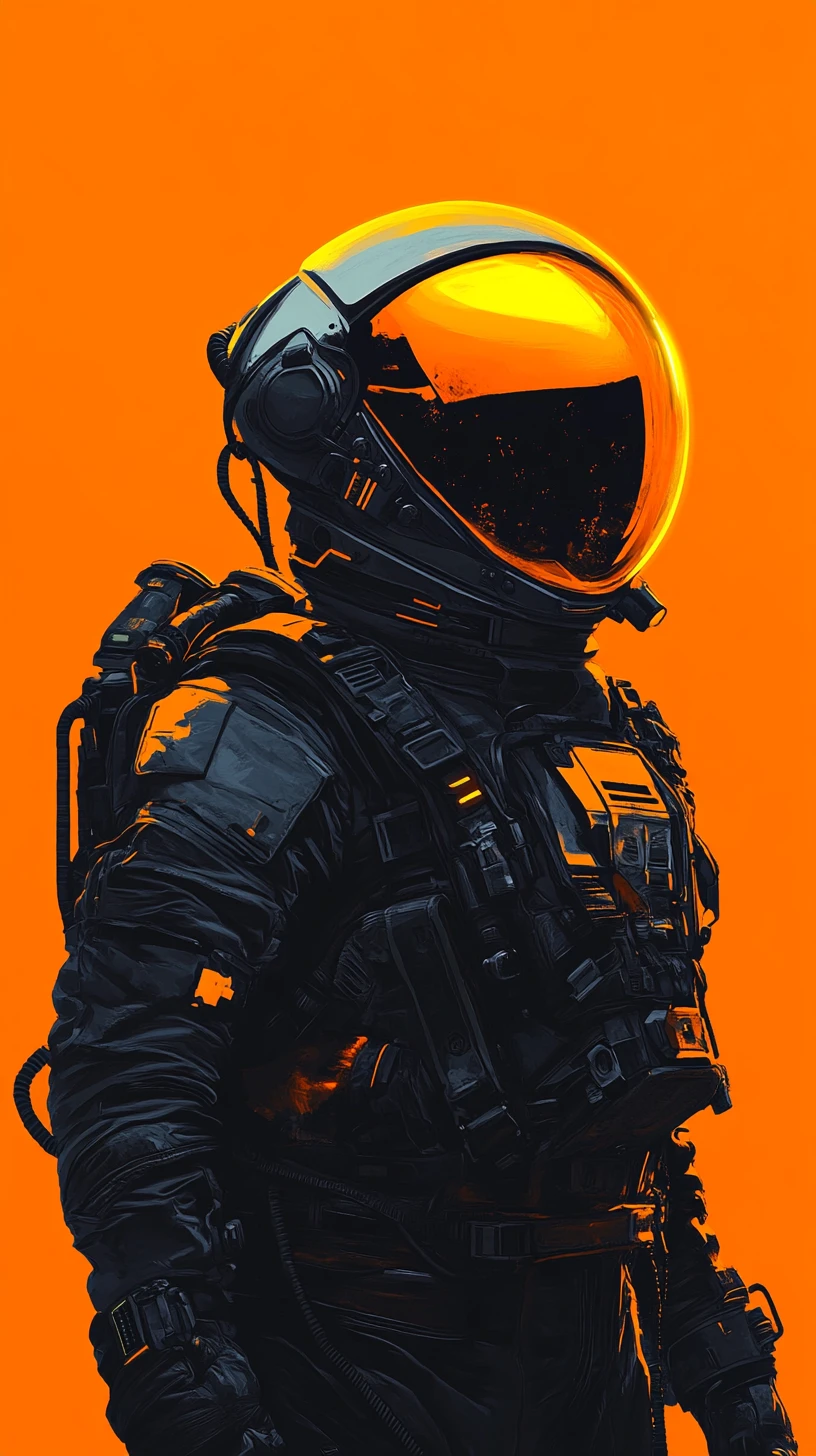 Astronautenporträt im kräftigen orangefarbenen Sci-Fi-Poster-Stil