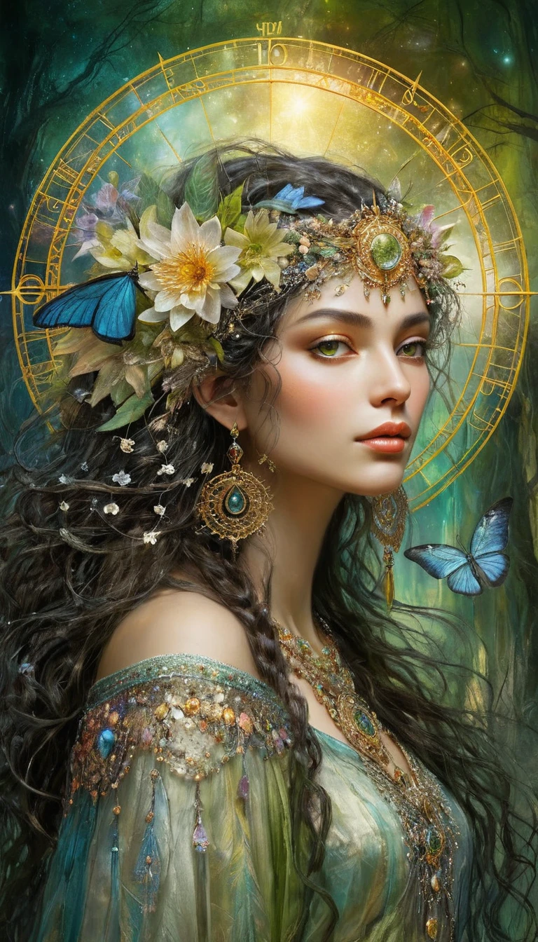 Ethereal woman in a balanced spring equinox fantasy scene