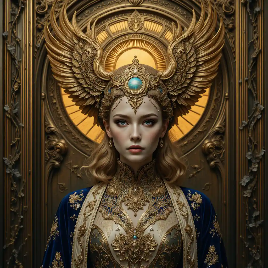 Reine fantastique royale avec tiare de phénix doré