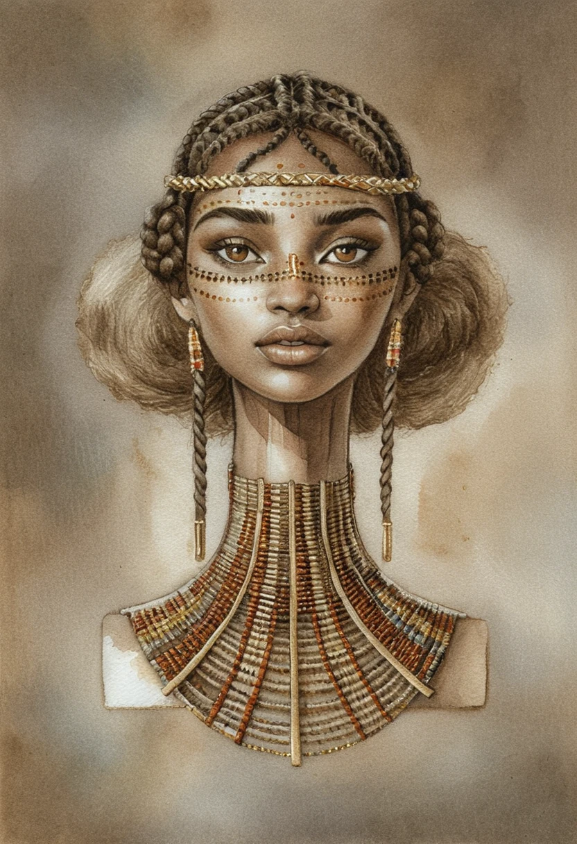 Charcoal portrait of East African woman with braided crown