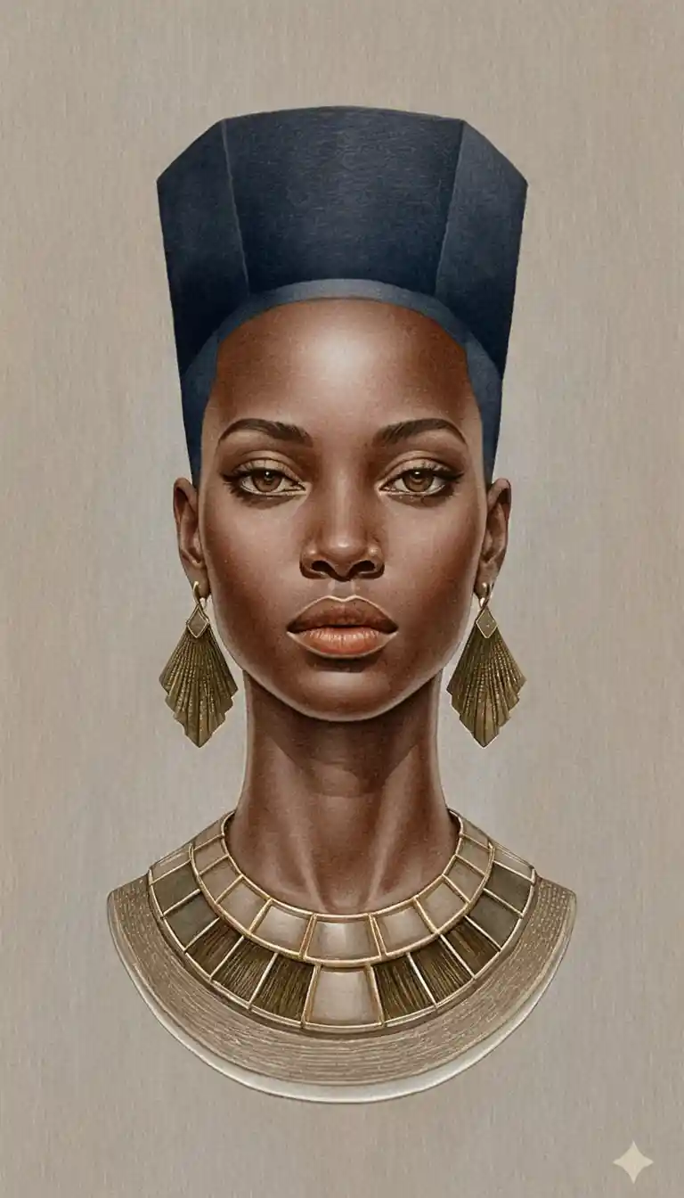 Buste monochrome en graphite d’une femme africaine élégante
