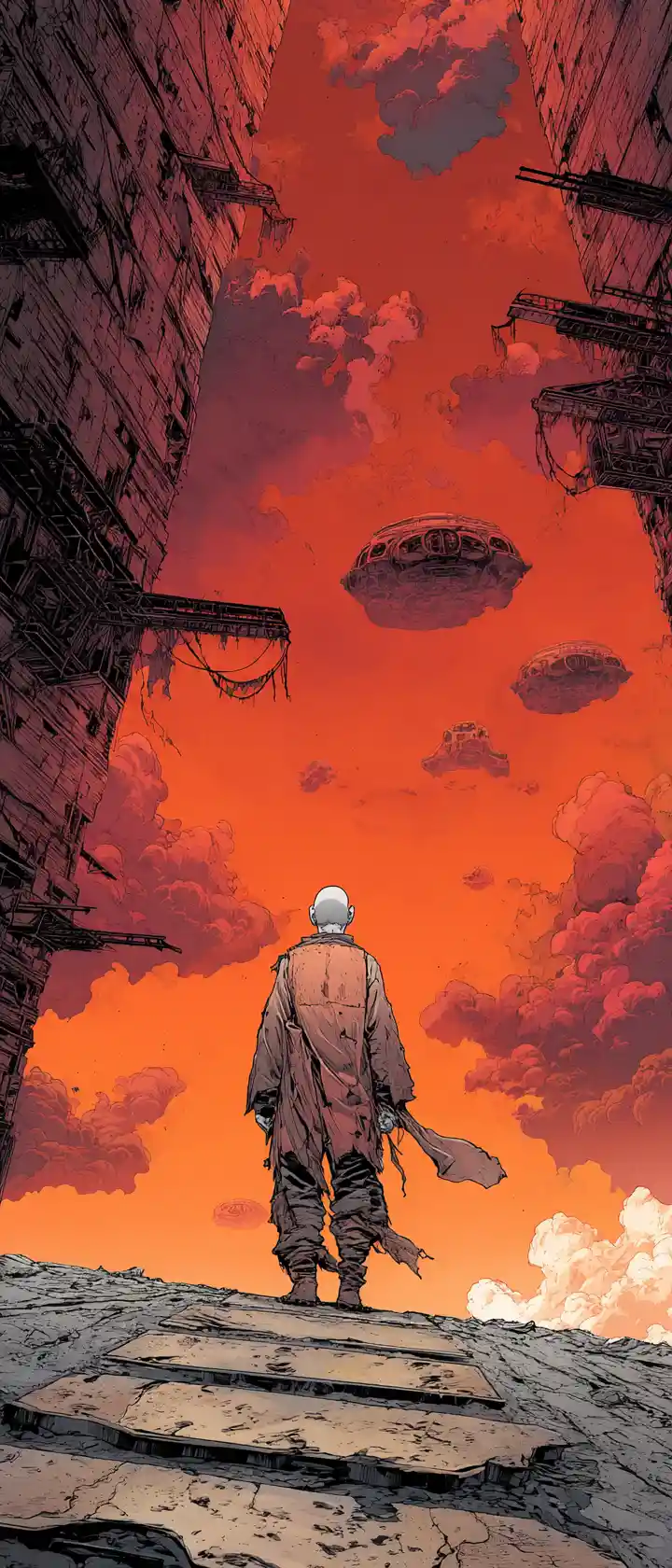 Anime penal colonist overlooking a vast strip mined quarry
