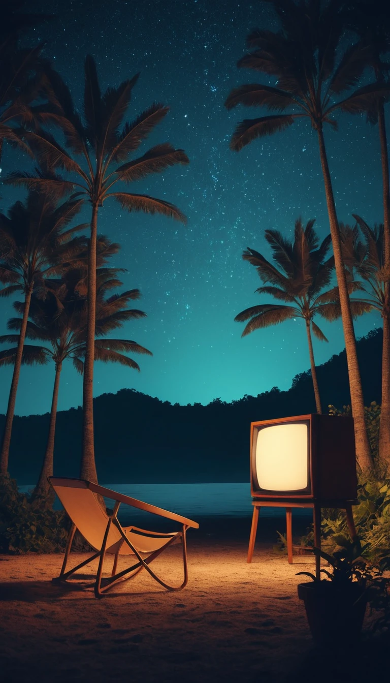 寧靜午夜星空下的戶外雜訊電視