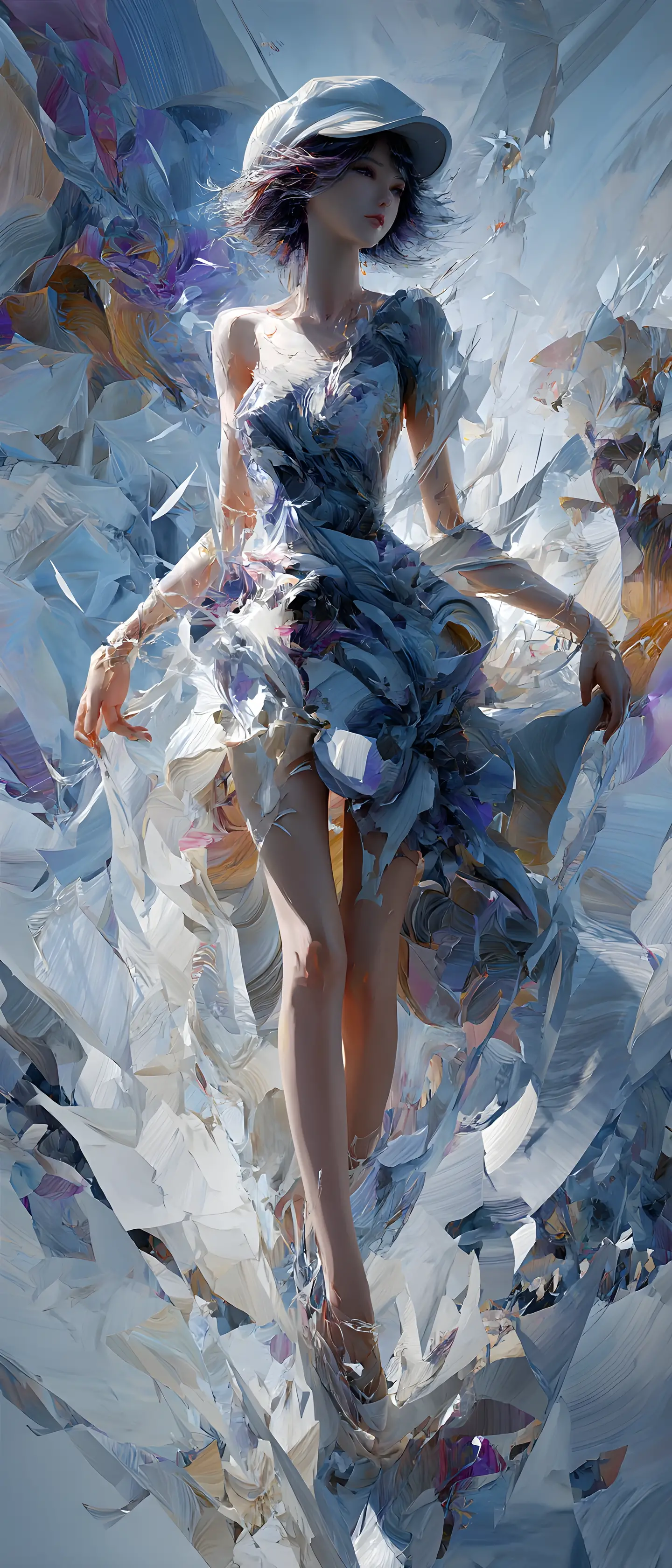 從破碎旋渦畫布中現身的空靈少女