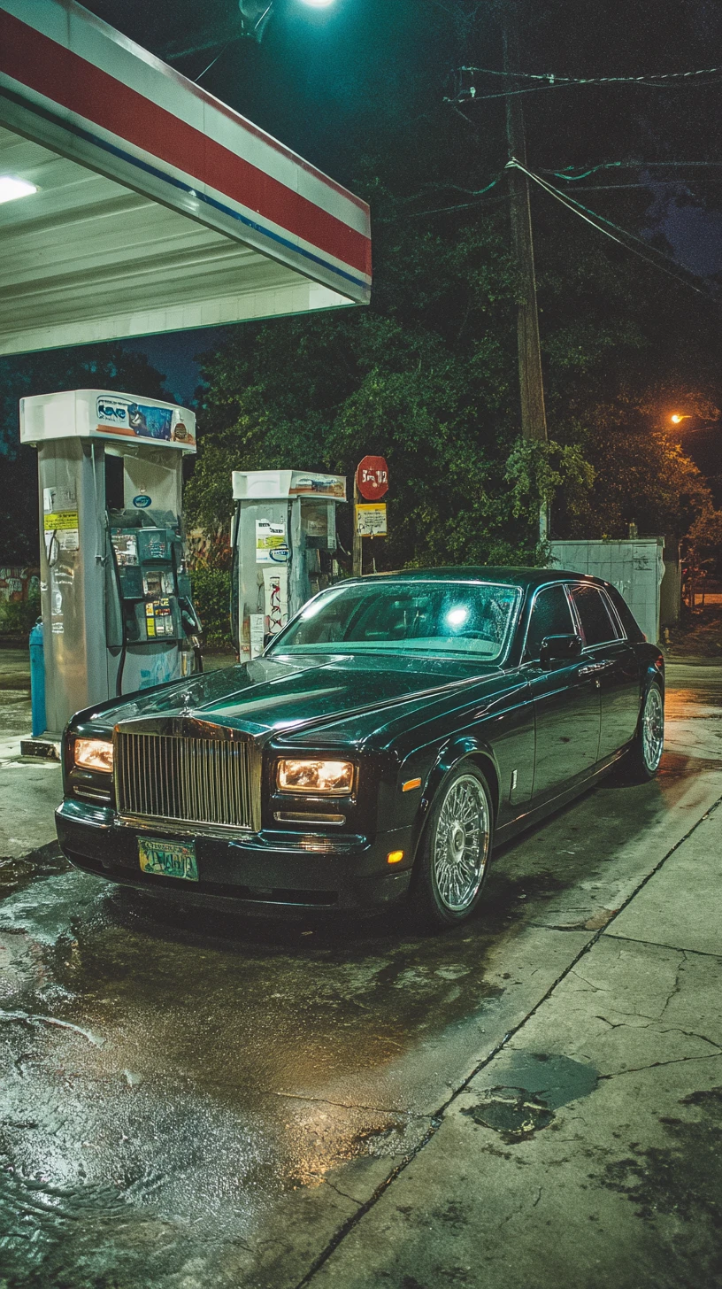 Carro de luxo estacionado e à espera em um posto de gasolina