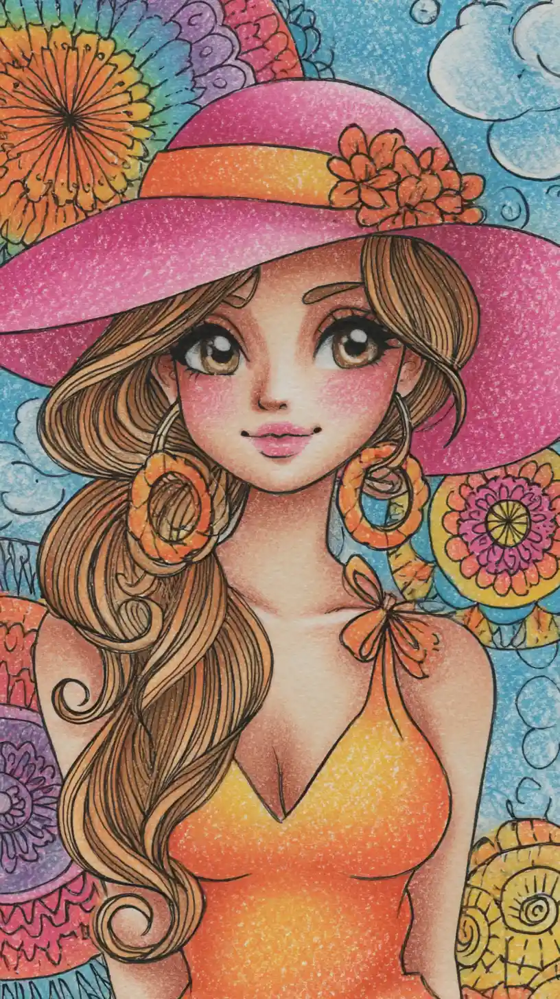 Principessa sorridente con cappello in un sogno di mandala colorati