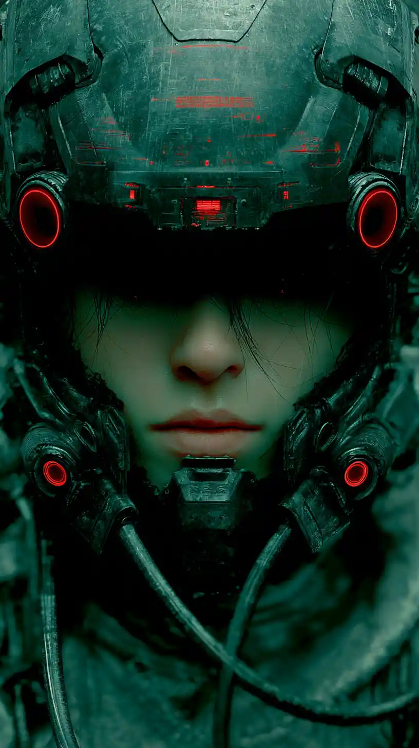 Cyberpunk woman in a dark industrial future city