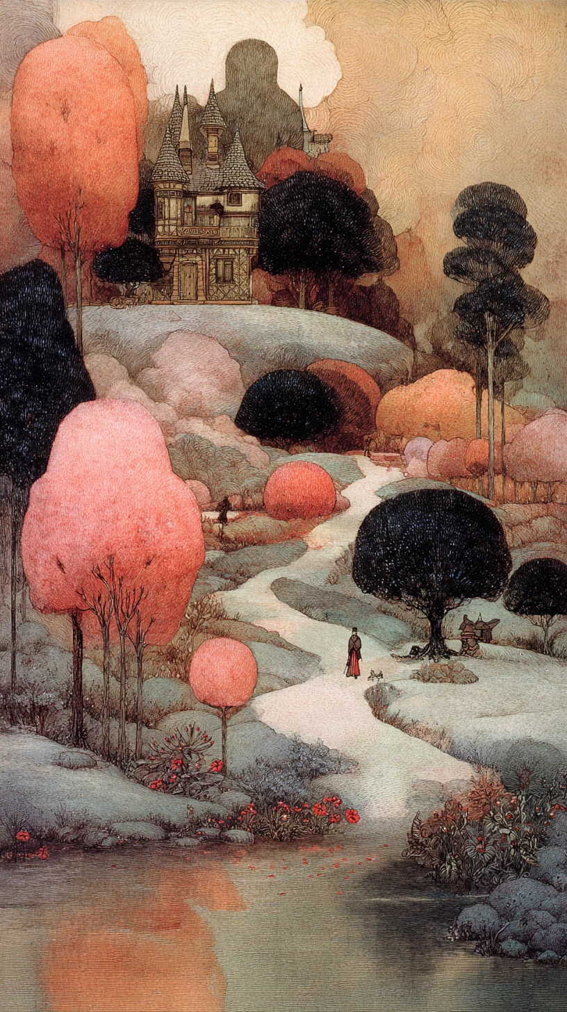Melancholische Figur in einer traumhaften surrealen Landschaft