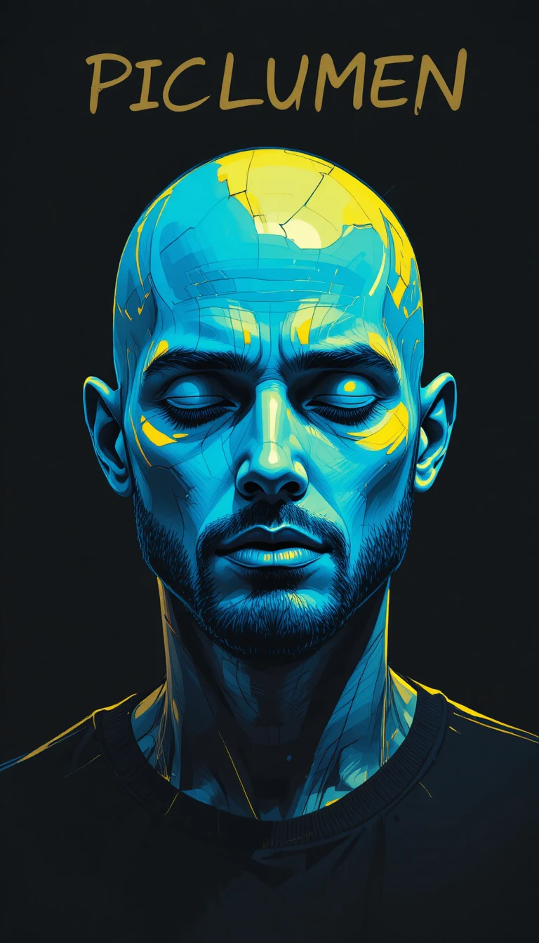 Futuristic bald male portrait with calm closed eyes