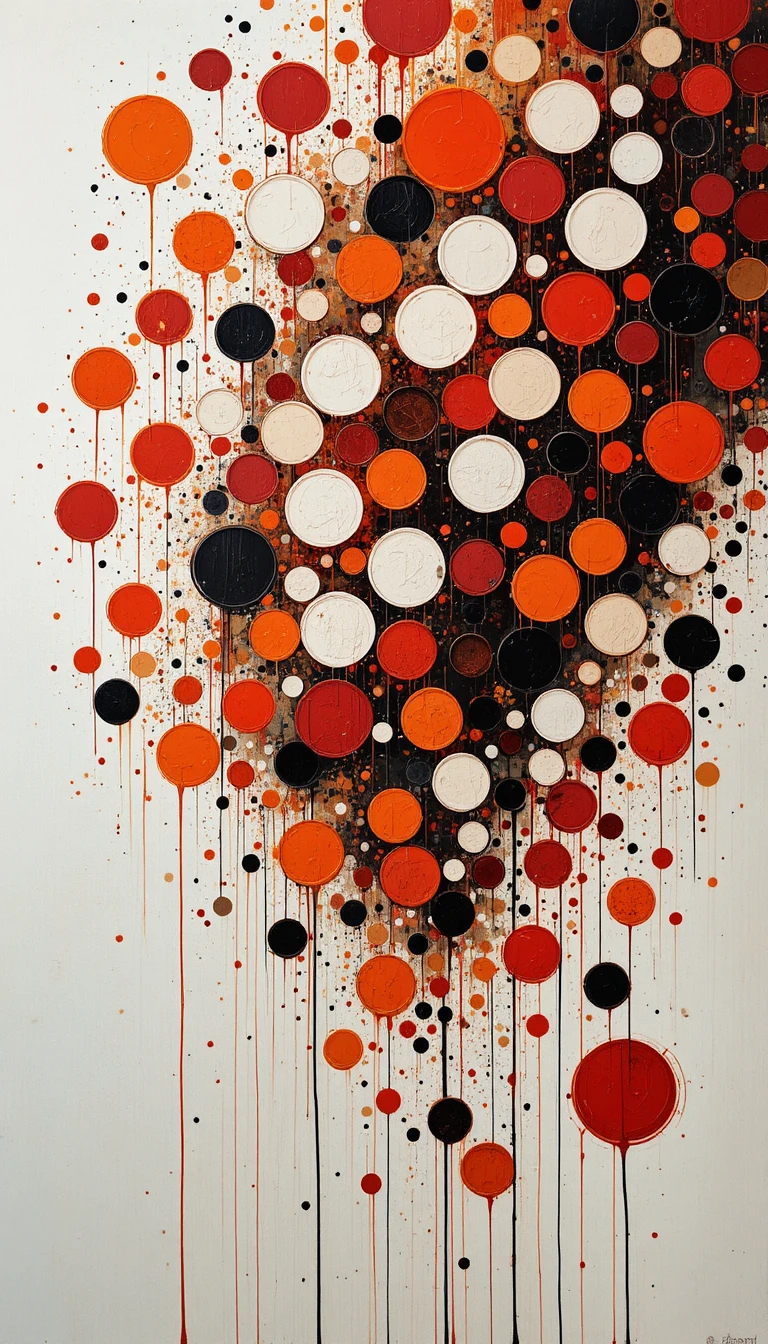 Pintura abstrata caótica de círculos e formas geométricas