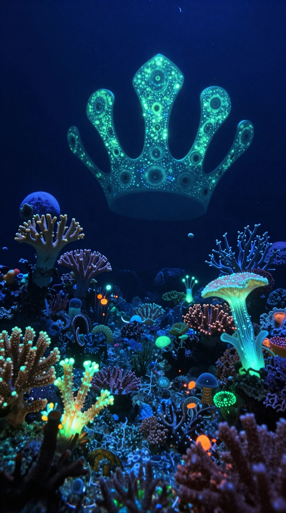 Recife de Corais Bioluminescente com Fantástica Vida Marinha Brilhante