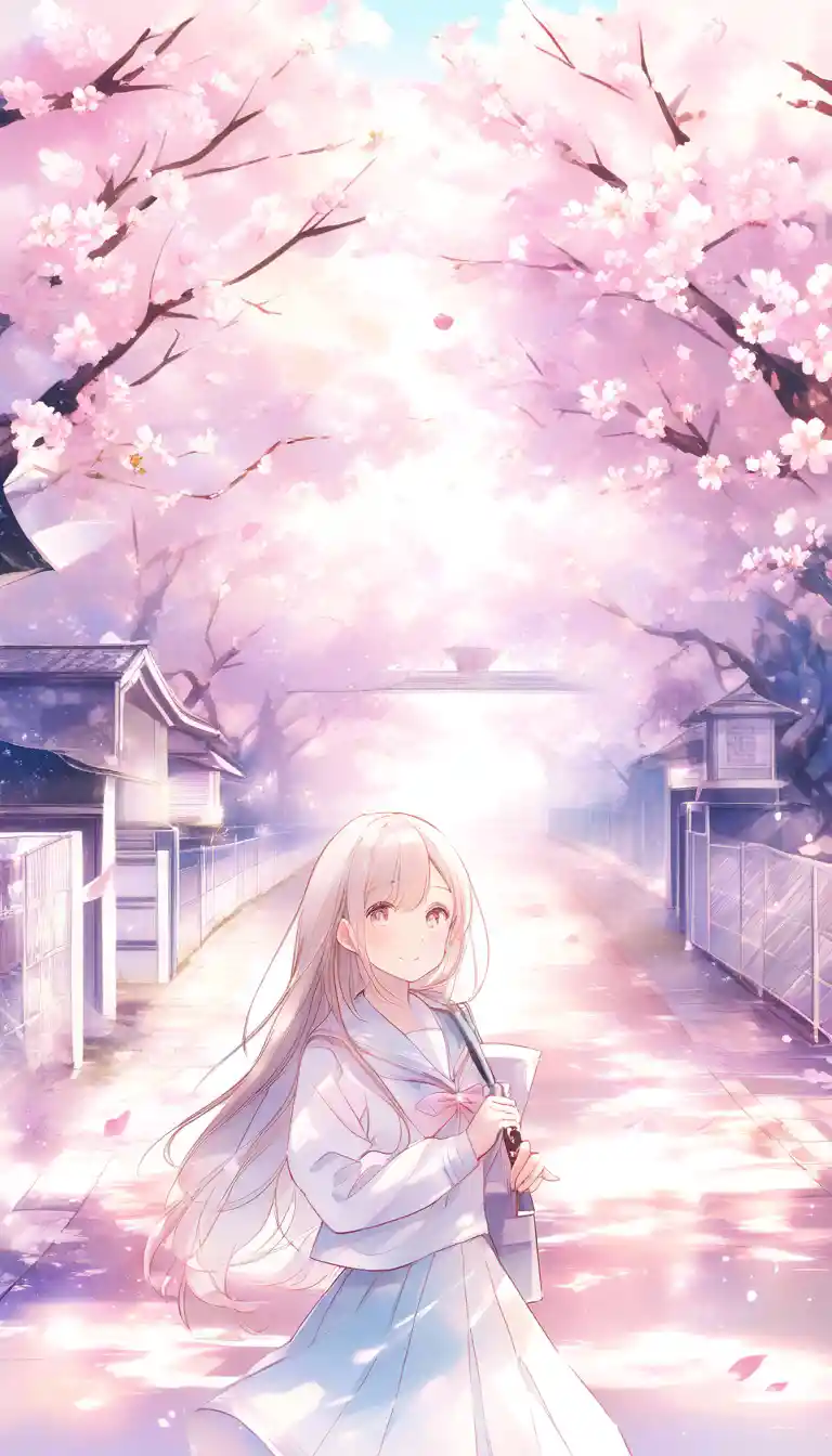 桜舞う卒業式のアニメ女子高生