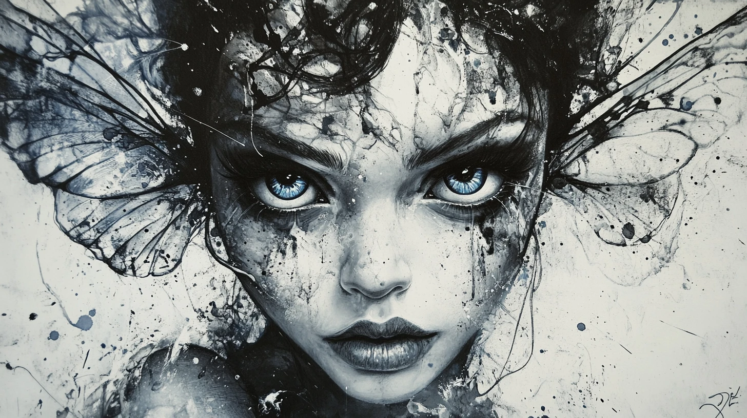 Surreal gothic fairy girl with hypnotic alchemical eyes