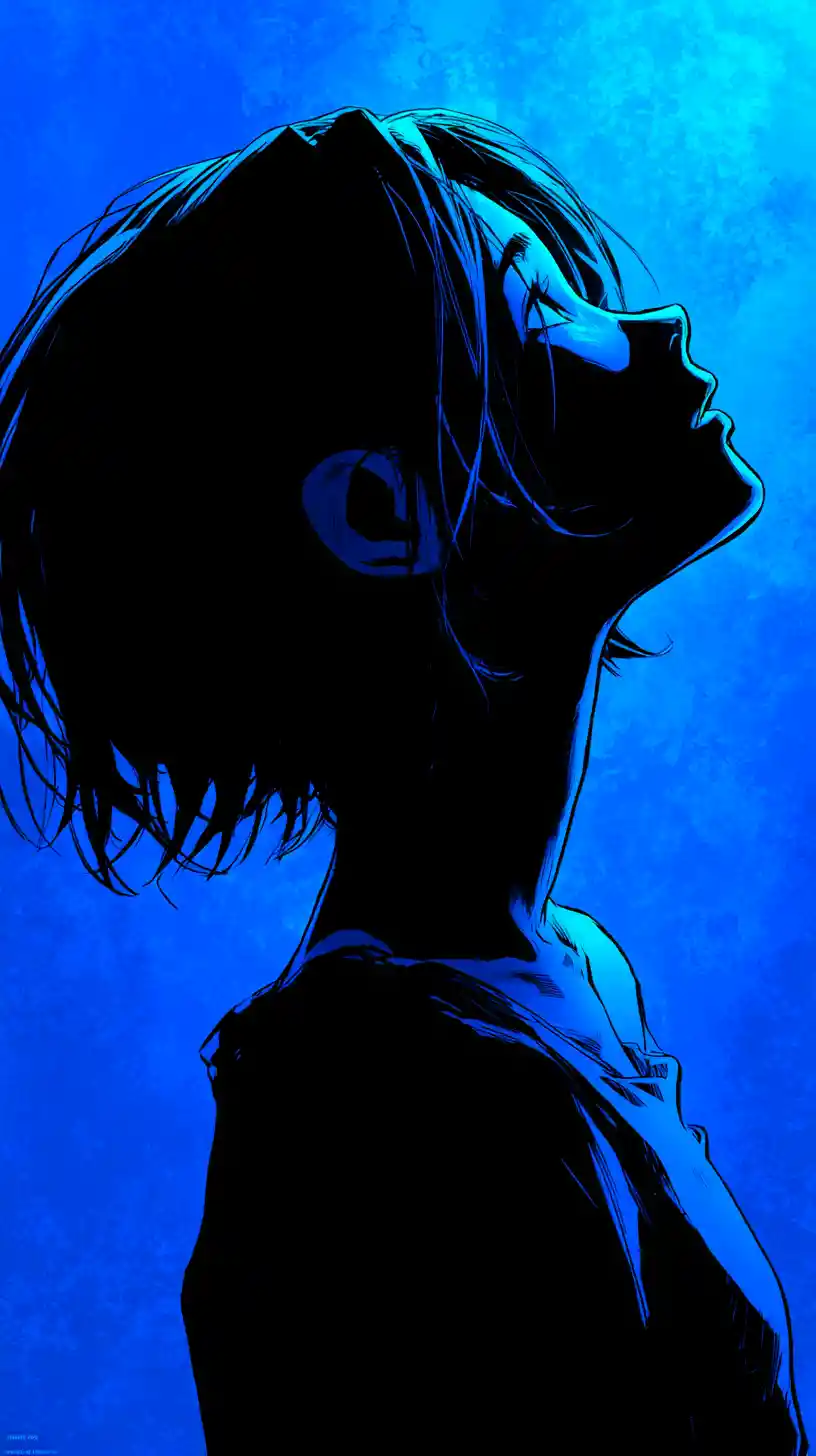 Silhouettierter Jugendlicher im blauen Manga-Stil im Profil