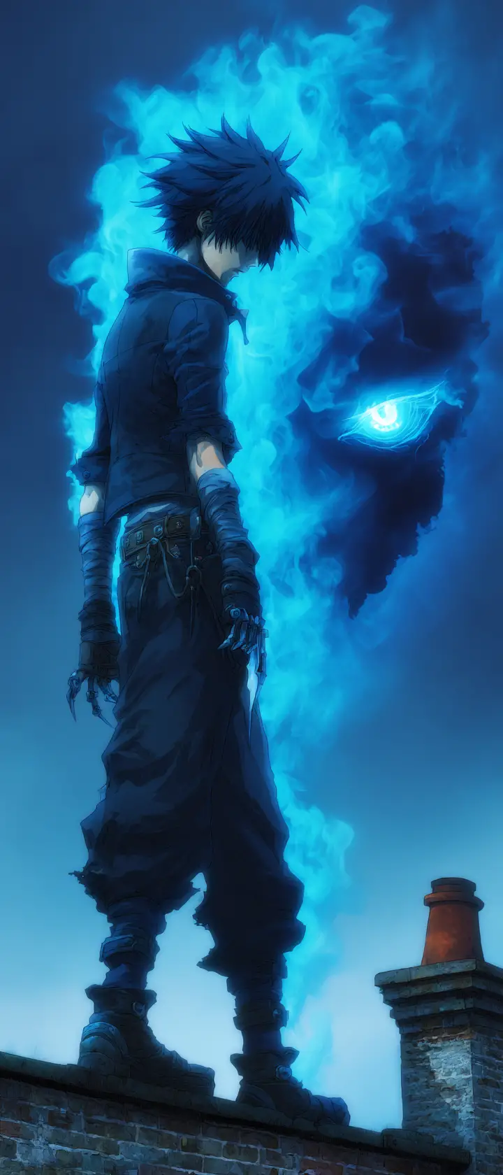 Assassino anime che si dissolve nell’ombra su un tetto cittadino