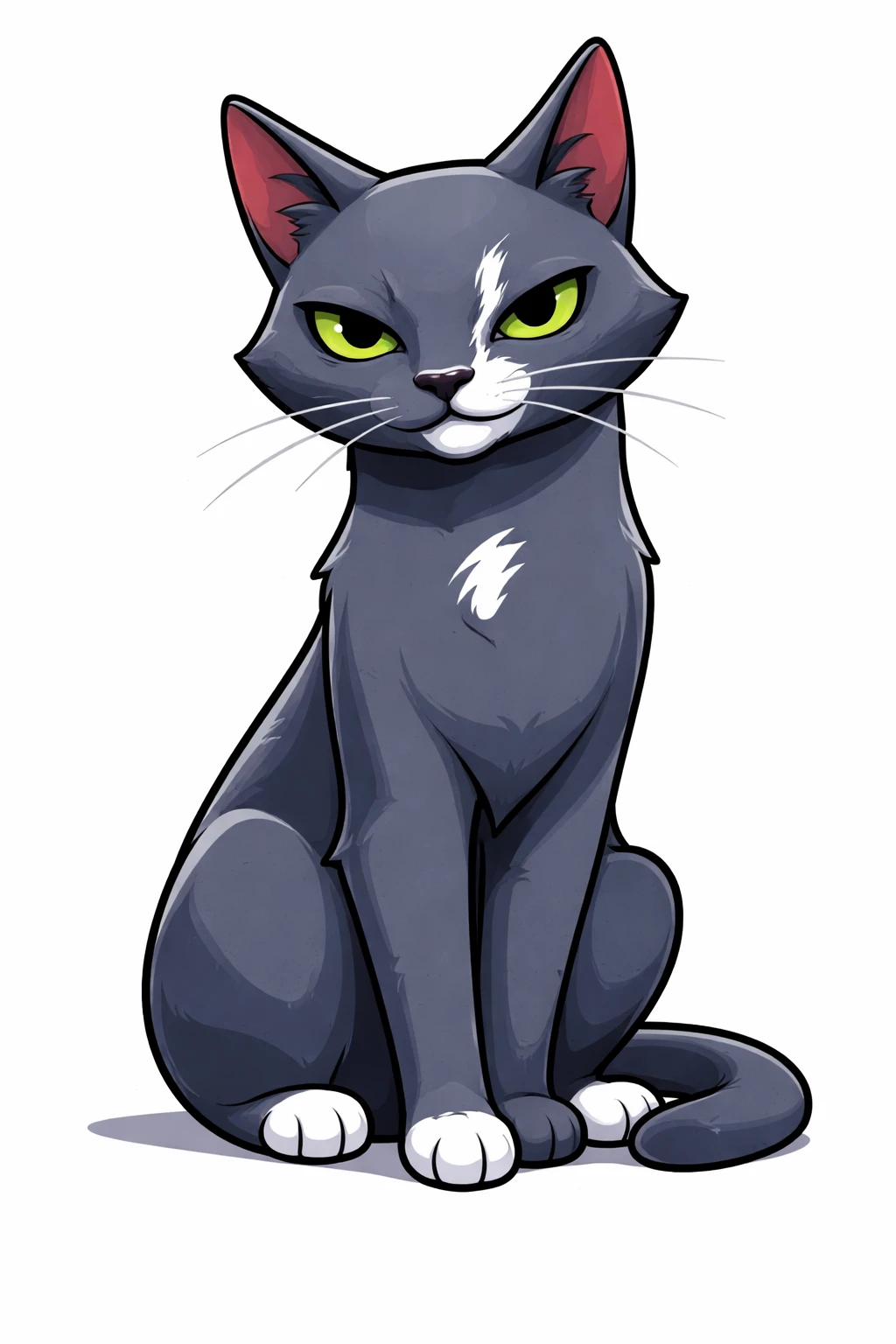 Russian Blue cartoon cat with mischievous expressive eyes
