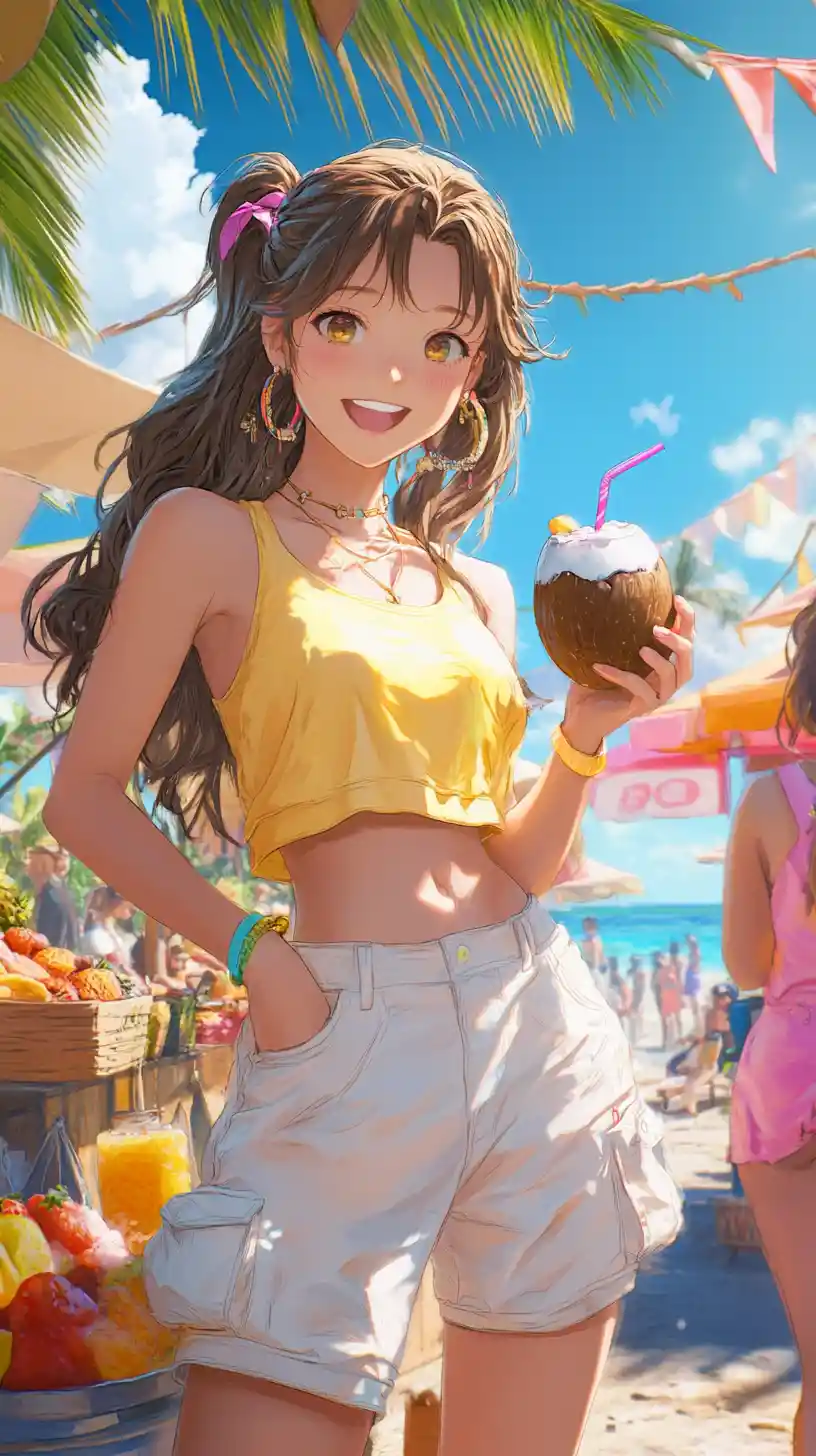 陽光海岸夏日街市中的動漫女孩