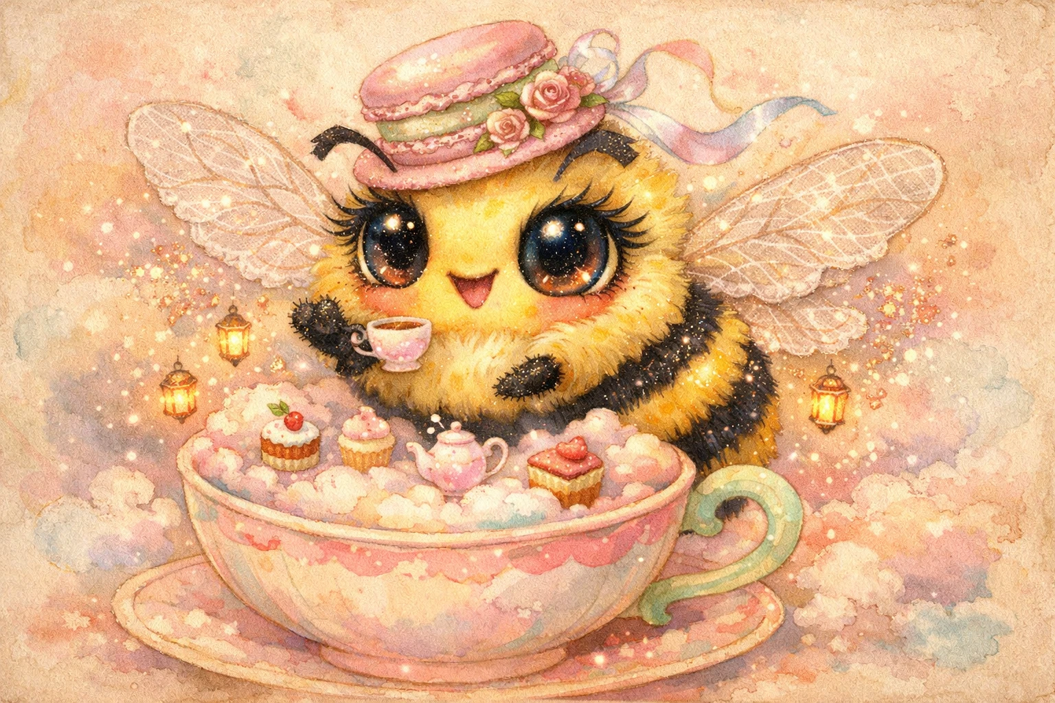 Whimsical Bumblebee Hosting A Magical Pastel Tea Party