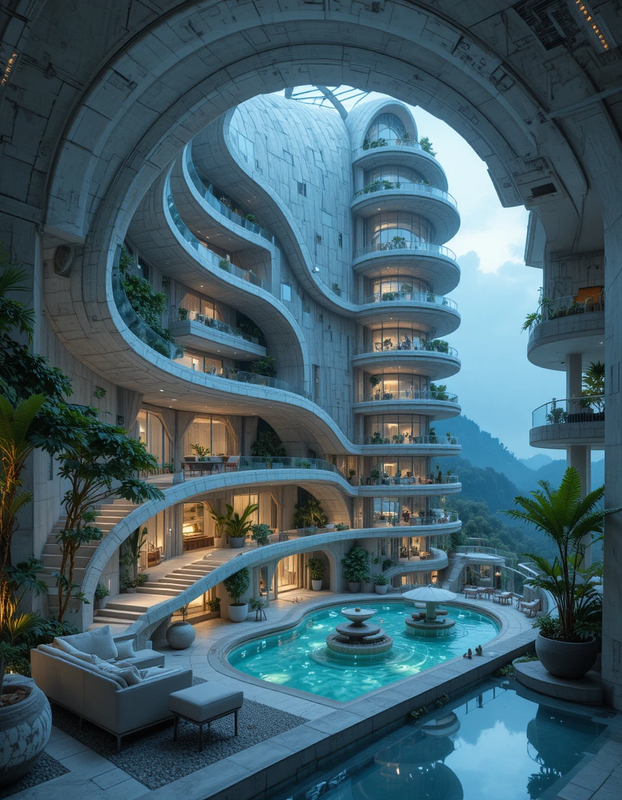 Futuristisches Luxus-Penthouse-Interieur mit Spiral-Muschel-Architektur