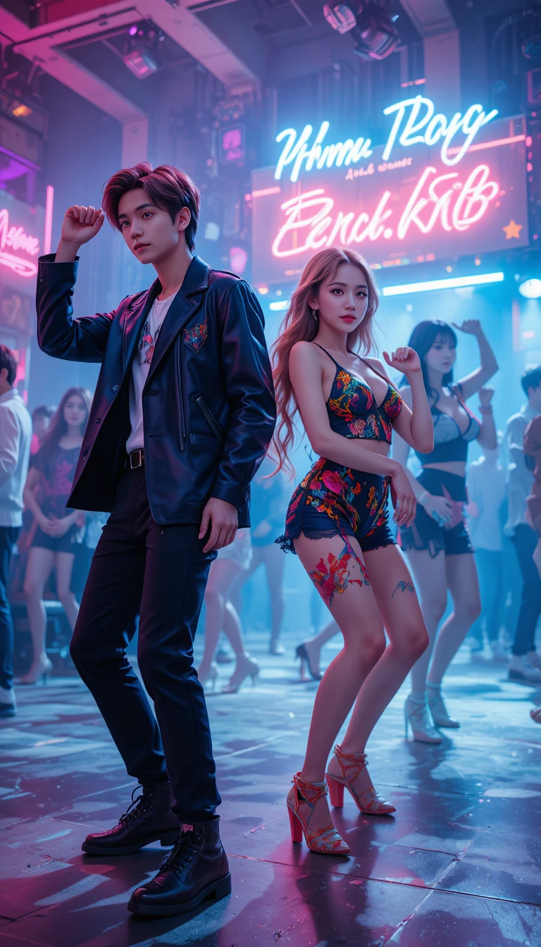 K-Pop 少男少女在舞台上對著人群熱舞