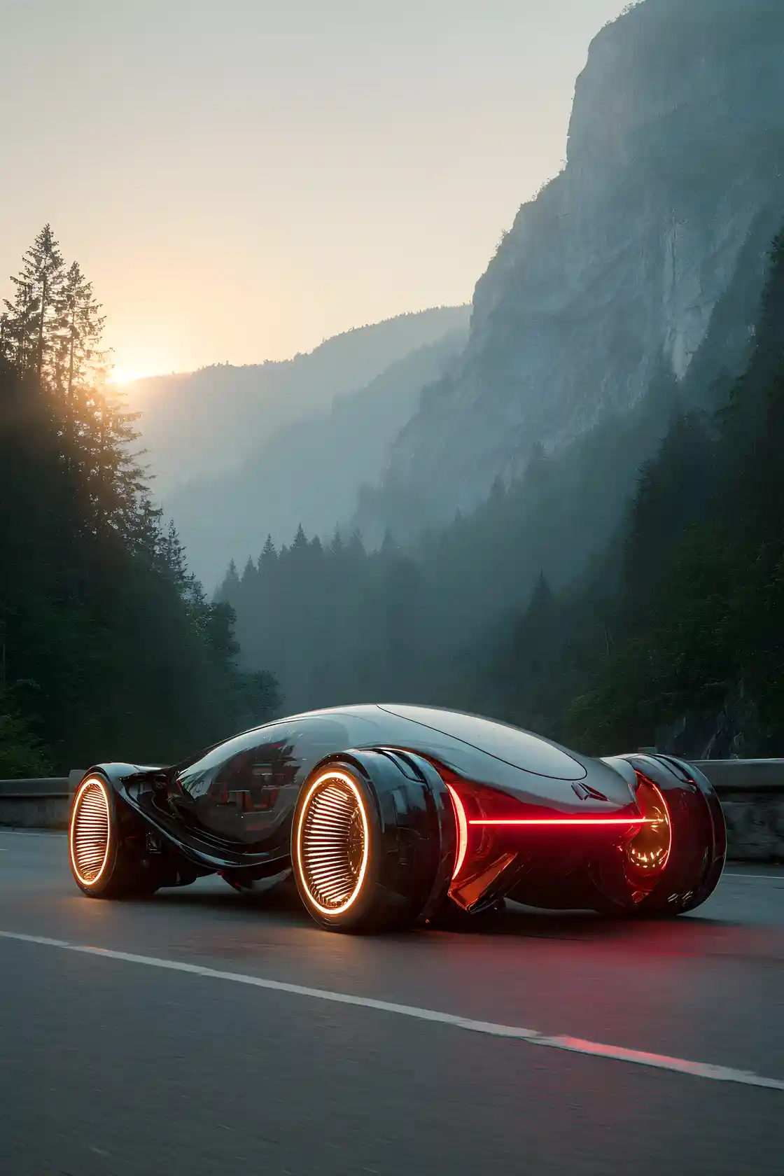 Futuristic time traveling car entering the distant year 2370