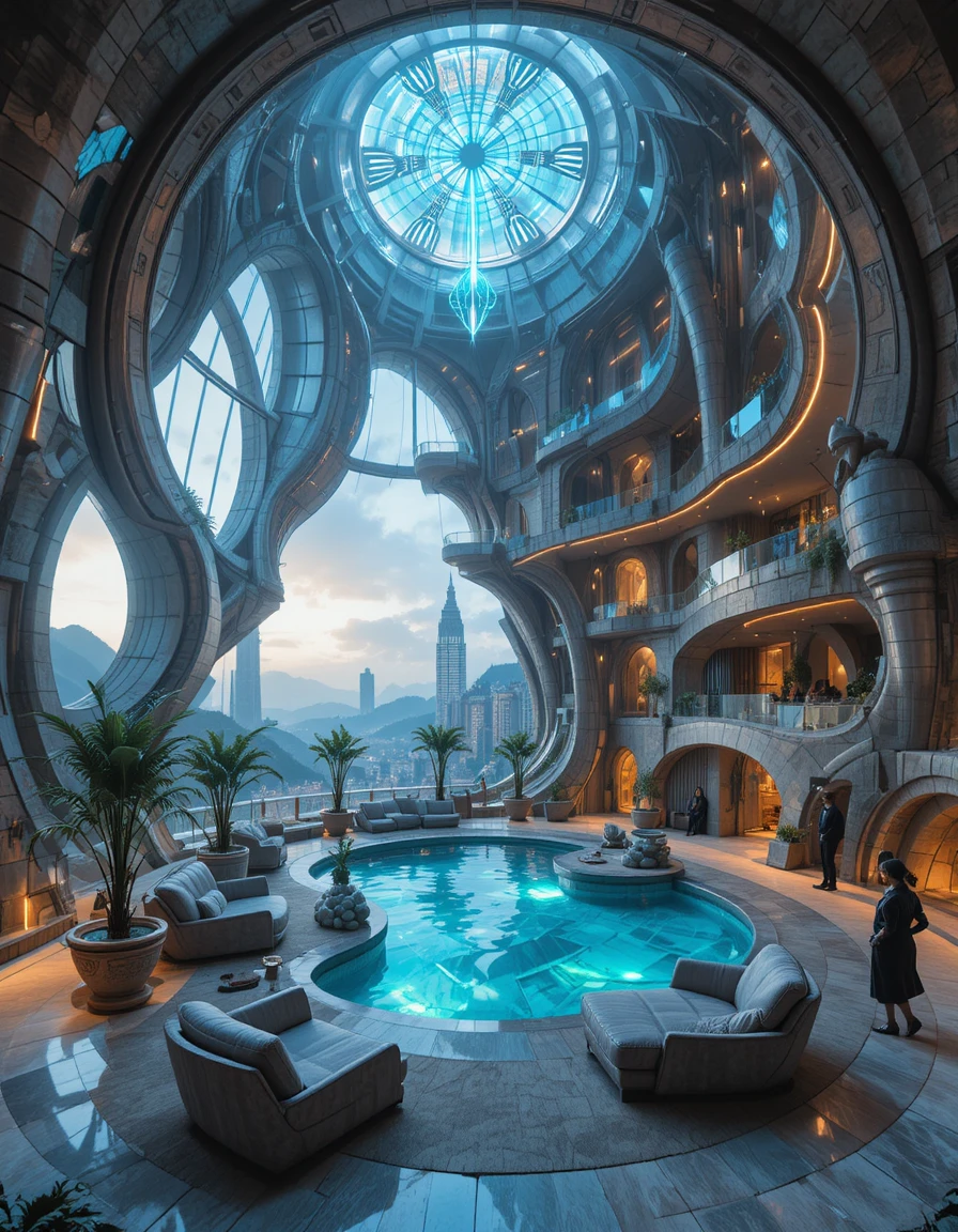 Futuristisches Luxus-Penthouse-Interieur mit Spiral-Muschel-Architektur
