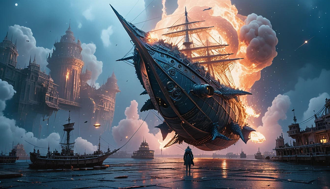 Warforged-Druide auf Flugschiff-Dock stemmt sich gegen Explosion