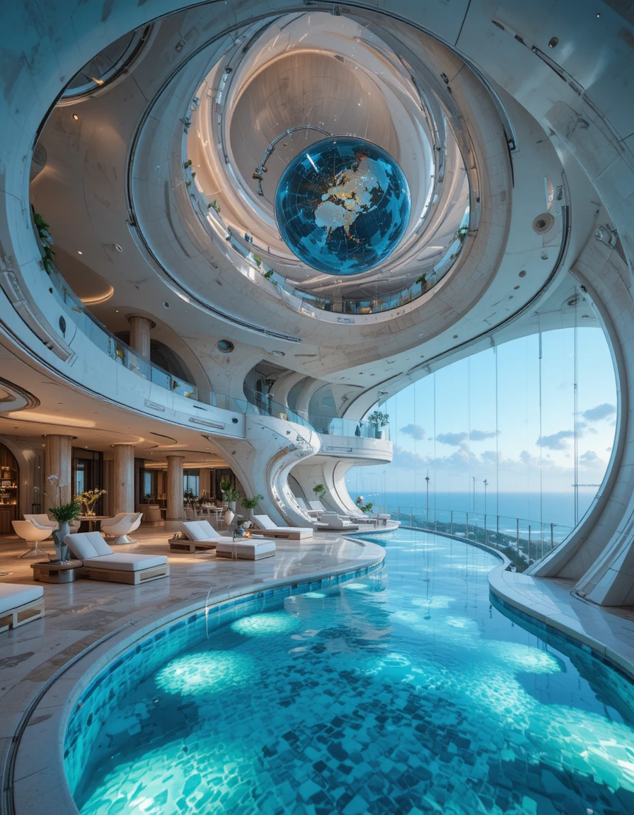 Futuristisches Luxus-Penthouse-Interieur mit spiralartigen Muschelformen