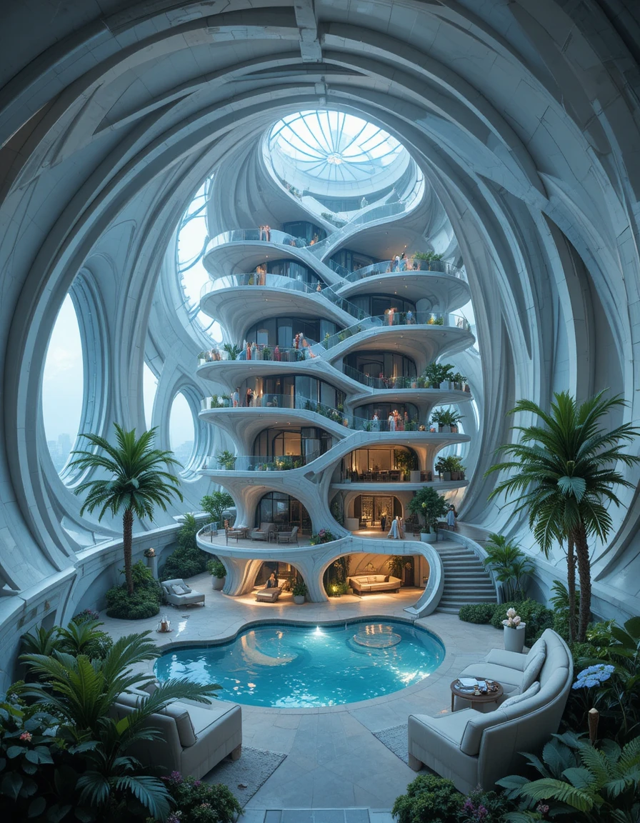 Futuristisches Luxus-Penthouse-Interieur mit spiralförmigen Muschelformen