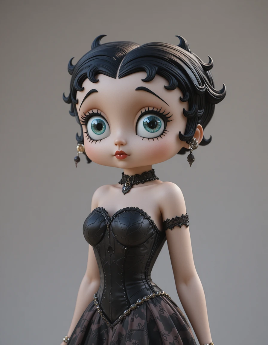 Mulher cartunesca gótica em render nostálgico de personagem 3D
