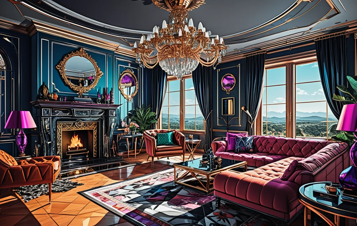 Design de interior luxuoso em tons de joias escuras – ilustração 3D